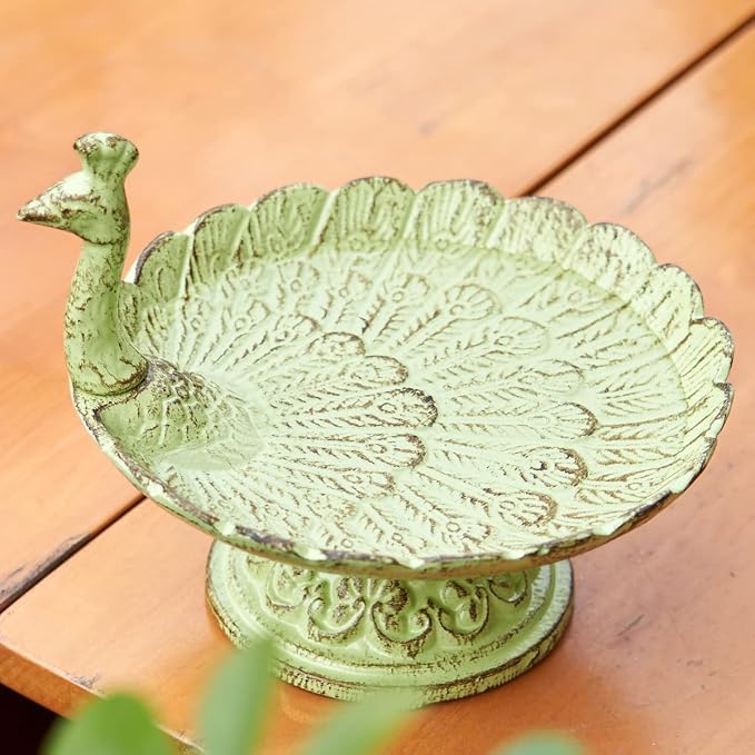 HOUYANG Cast Iron Bird Baths for Outdoors,Metal Bird Feeder,Garden Yard Table Decor | Heavy-duty material suitable for all seasons; also ideal for storing fruit, snacks, and small items indoors.