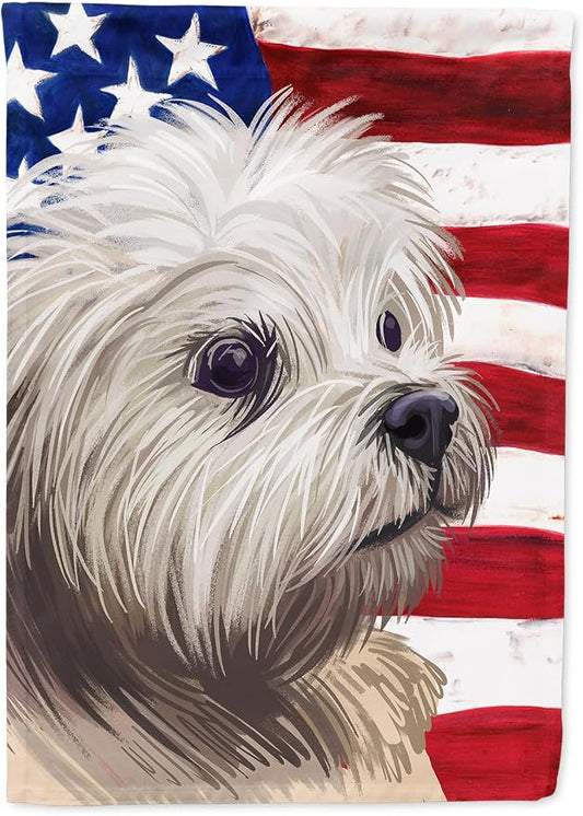 Caroline's Treasures CK6608CHF Lowchen American Flag House Flag Large Porch Sleeve Pole Decorative Outside Yard Banner Artwork Wall Hanging, Polyester, House Size, Multicolor