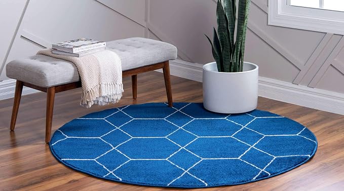 Unique Loom Trellis Frieze Collection Area Rug - Geometric (8' Round, Navy Blue/ Ivory)
