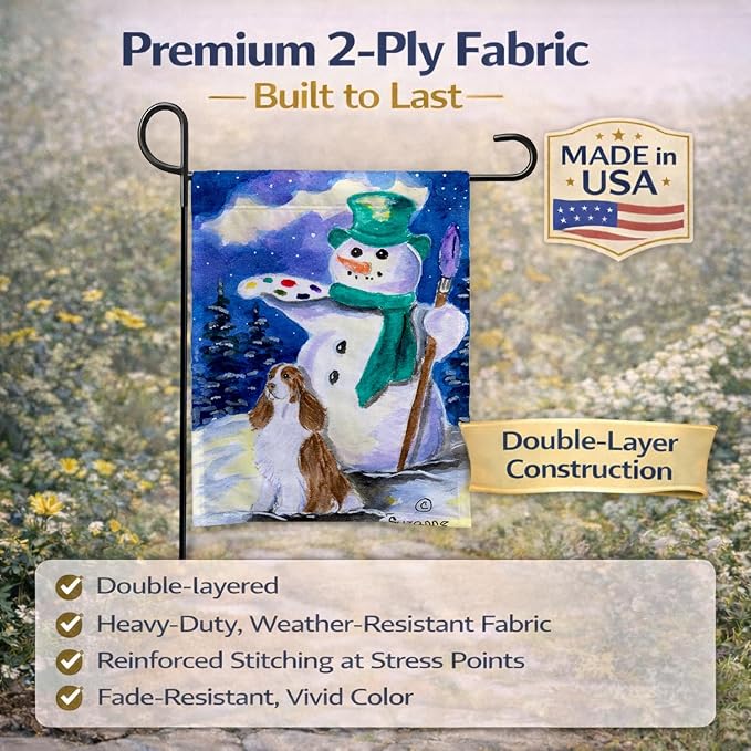 Caroline's Treasures SS1002GF English Springer Spaniel with Artist Snowman Garden Flag Mailbox Flag Decorative Yard Flag Banner Outside Patio Artwork Yard Flower Beds, Garden Size, Multicolor