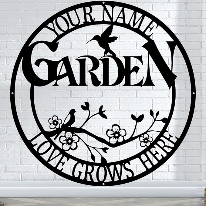 CFC0121319 Customized Name Wall Art for Outdoor Decor，Large Garden Sign, Metal Garden Signs to Personalize, Personalized Metal Signs, for Vegetable She Shed，Outdoor metal plaque