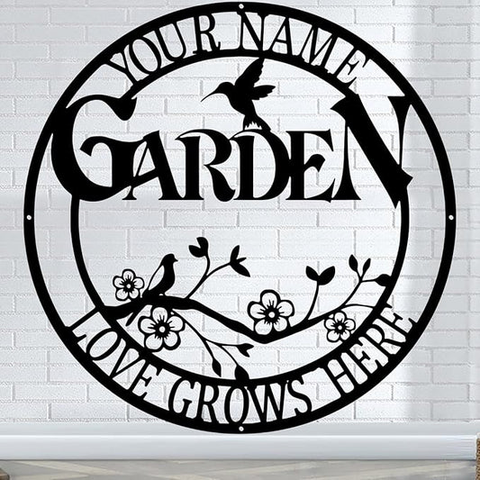 CFC0121319 Customized Name Wall Art for Outdoor Decor，Large Garden Sign, Metal Garden Signs to Personalize, Personalized Metal Signs, for Vegetable She Shed，Outdoor metal plaque