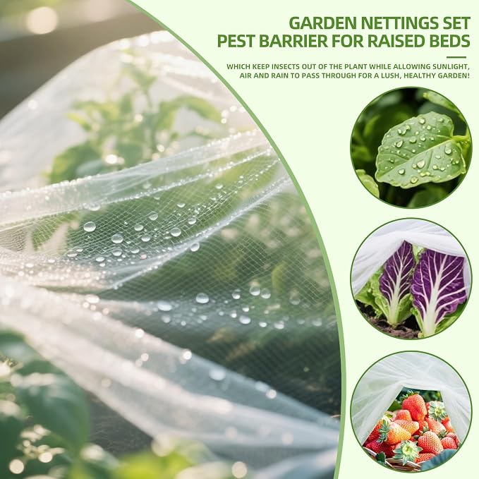 Garden Netting for Raised Beds, YTJ Raised Bed Bird Netting Pest Barrier Screen, UV -Resistant, Protect for Vegetables, Fruit & Flower Protection (2Pcs White, 4×2×1FT)