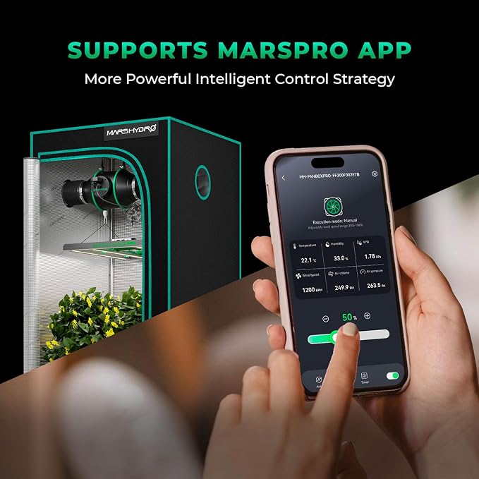 MARS HYDRO iFresh 6" Grow Tent Exhaust Fan kit with RJ12 Speed Controller | Air Filtration ,Ventilation System with Quiet Inline Fan,Carbon Filter,13ft Ducting for Grow Room Cooling and Odor Control