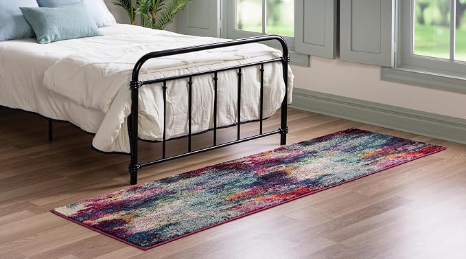Unique Loom Chromatic Collection Modern Colorful & Vibrant Abstract Area Rug For Any Home Décor (2' 7 x 10' 0 Runner, Multi/ Light Blue)