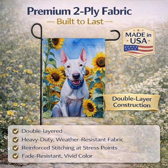 Caroline's Treasures DAC6071GF English Bull Terrier in Sunflowers Garden Flag Mailbox Flag Decorative Yard Flag Banner Outside Patio Artwork Yard Flower Beds, Garden Size, Multicolor