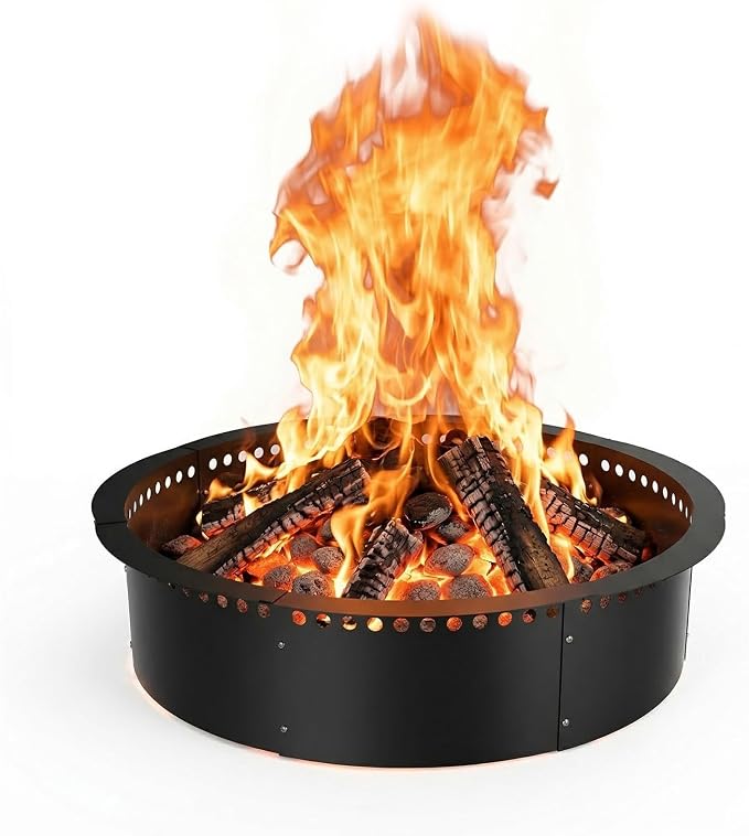 Smokeless Fire Pit Ring, 35 inch Outer/31 inch Inner Outside Fire Pit, Heavy Duty Large Solid Metal Steel Round Firepit Rim Insert for Outside Wood Burning, DIY Campfire Ring