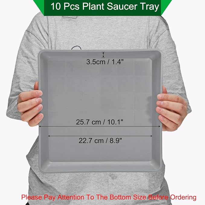 PATIKIL Plant Saucer Tray, 10 Pack 10 Inch Plastic Square Plant Saucer Flower Planter Drip Tray for Indoors Outdoors Patio Balcony, Grey