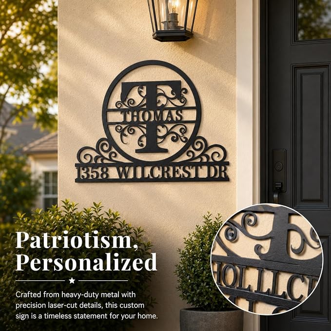 Personalized Metal Address Plaque Custom House Number Sign for Outside Family Name Monogram Wall Decor for Porch Brick Wood Siding Housewarming Gift