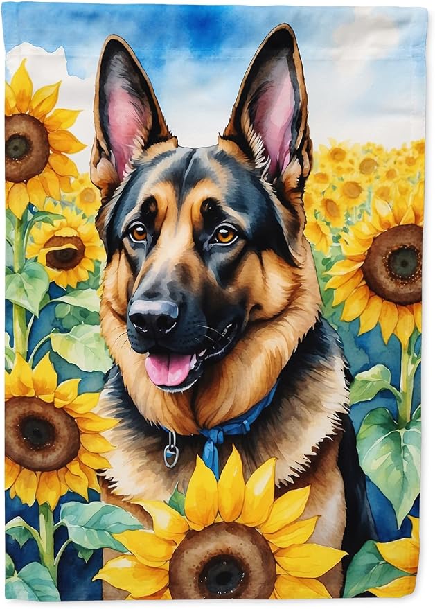 Caroline's Treasures DAC6084CHF German Shepherd in Sunflowers House Flag Large Porch Sleeve Pole Decorative Outside Yard Banner Artwork Wall Hanging, Polyester, House Size, Multicolor