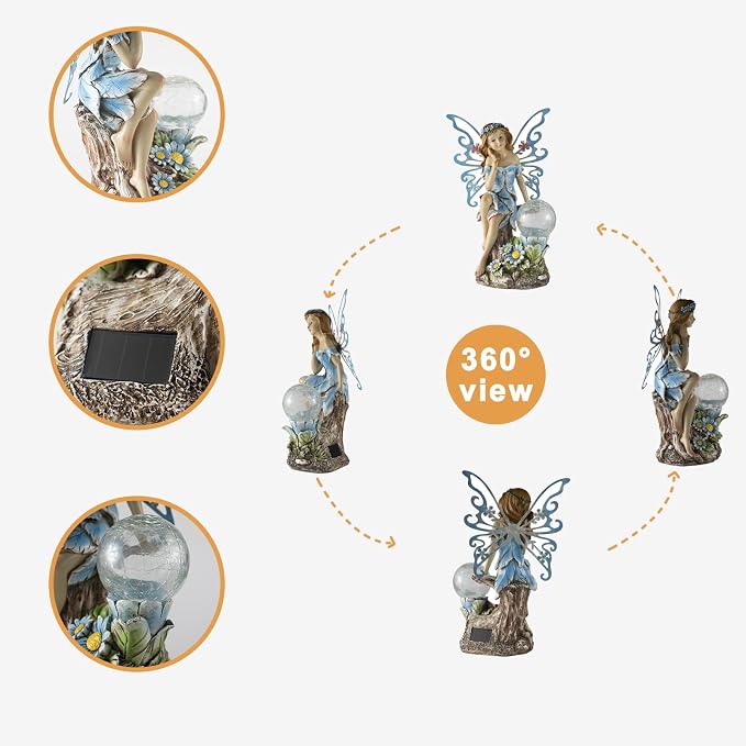 Suyorpe Garden Fairy Statues Solar Outdoor Decor - Fairy Garden Accessories, Fairies Figurine for Outside Gifts,Resin Ornaments for Patio Yard Lawn