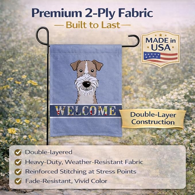 Caroline's Treasures BB1433GF Wire Haired Fox Terrier Welcome Garden Flag, Blue Mailbox Flag Decorative Yard Flag Banner Outside Patio Artwork Yard Flower Beds, Garden Size, Multicolor