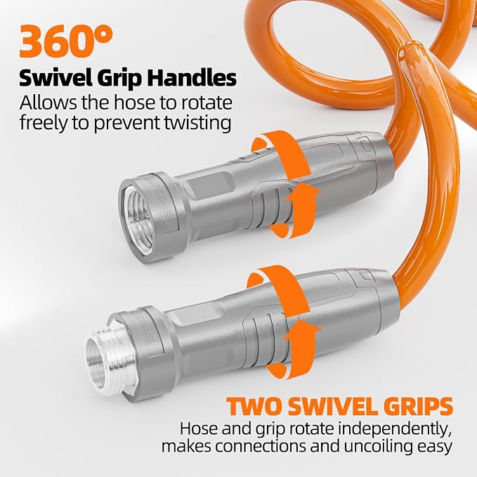 SPECILITE 3/8” Lightweight Coil Garden Hose 50 FT, EVA Retractable Curly Water Pipe with 6-Pattern Spray Nozzle for Boat, Greenhouse, Yard, Patio (Orange)