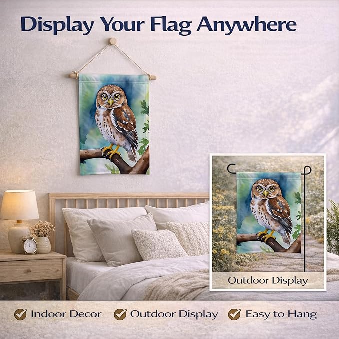Caroline's Treasures Northern Pygmy Owl Garden Flag Mailbox Flag Decorative Yard Flag Banner Outside Patio Artwork Yard Flower Beds, Garden Size, Multicolor