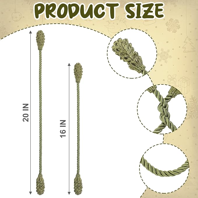 Riakrum 20 Pcs Christmas 20 Inches and 16 Inches Set Decorative Garland Twist Ties Garland Decor for Xmas Holiday Lights Bannisters Stairways Railings (Olive Green)