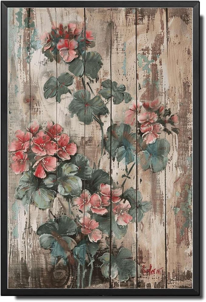 Metal Sign Tin Sign Vintage Wall Art Shabby Chic Pelargonium Tin Sign for Rustic Plant Lovers Vintage Aesthetics and Easy Installation Funny Sign for Room 6×8 Inches with Metal Frame