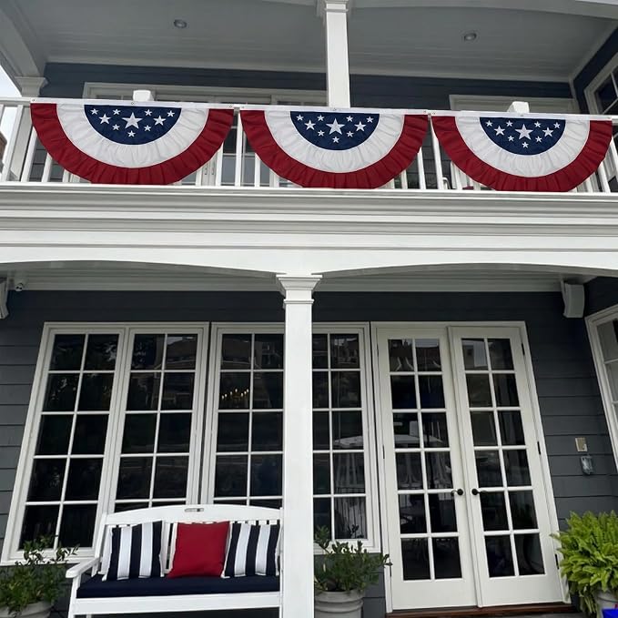 American Bunting Flags Outdoor 3x6 ft, Heavy Duty Embroidered Flag Buntings for Outside Use, Patriotic Bunting Banner US Pleated for 4th of July 250th Anniversary