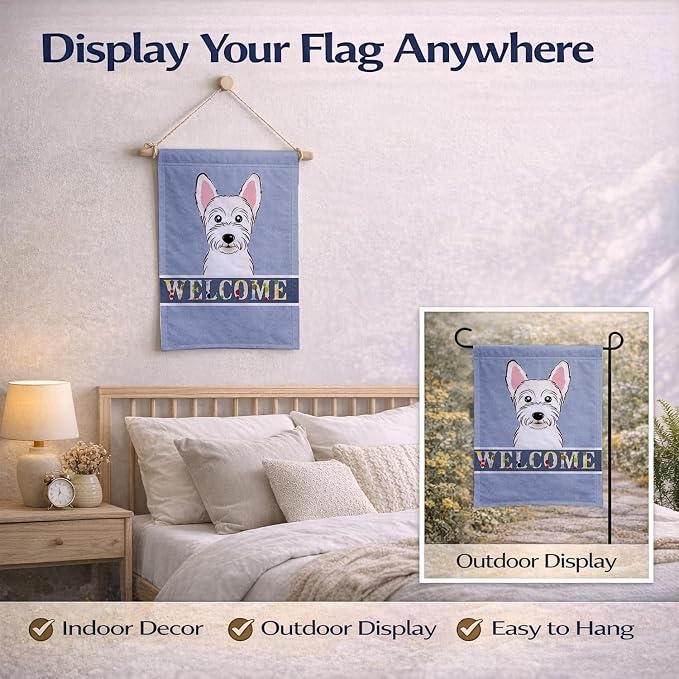 Caroline's Treasures BB1412GF Westie Welcome Garden Flag, Blue Mailbox Flag Decorative Yard Flag Banner Outside Patio Artwork Yard Flower Beds, Garden Size, Multicolor