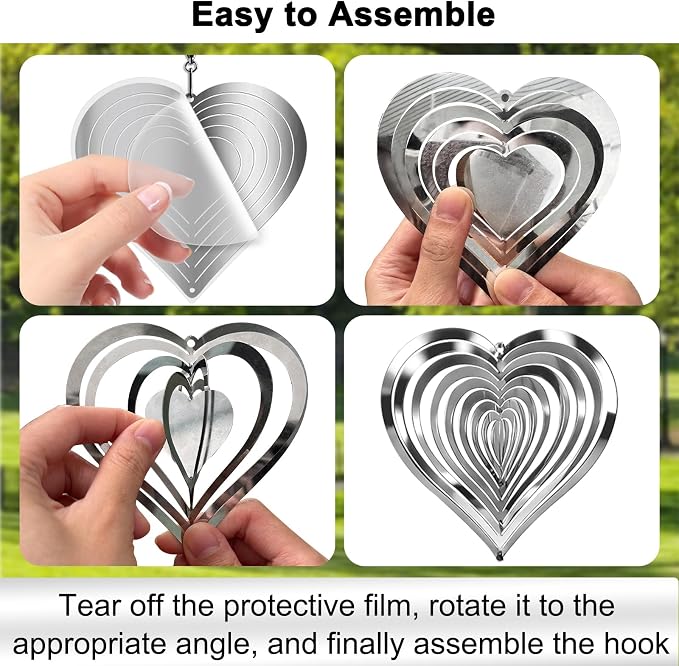 CHONOVO Stainless Steel Reflective Device, Round Bird Devices Set Highly Reflective 3D Wind Spinners Outdoor Garden Decor for Outside Window Roof Yard Orchards 12 Discs 4 Pcs