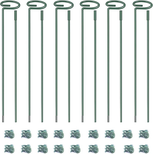 4.5mm Adjustable Length Plant Stake, Assembled (12 or 24 inch) Outdoor and Indoor Plant Support Poles for Flowers Marigolds Tomatoes Lilies Peonies Roses Daffodils Flower Clips (6 Sets, 18 Pcs)