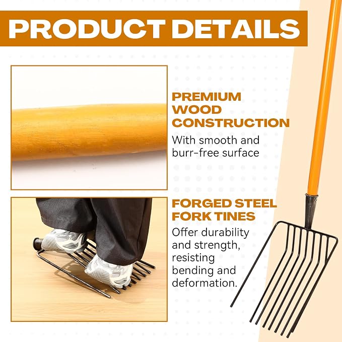 3 Sets Pitch Fork for Gardening, 9 Tines Wide Pitchfork 47.2 Inch Garden Manure Fork with Long Hardwood Handle Heavy Duty Mulch Forks Horse Stall Forks for Mulch, Hay, and Gardening