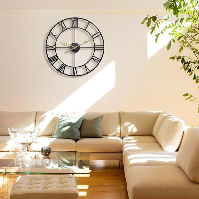 30 Inch Exact Large Outdoor Clock - Black Metal Waterproof Outdoor Clock for Patio, Pool Area, Porch, Garden, Deck - Battery Operated Gaint Vintage Farmhouse Decorative Wall Clock