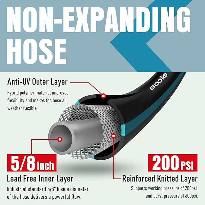Garden Hose 35 ft x 5/8" with Nozzle, Water Hose Heavy Duty Flexible, Lightweight Kink-less Hybrid Hose with Swivel Handle, Male to Female Fittings