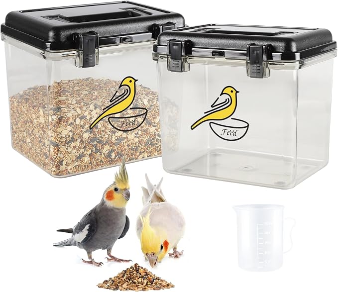 Bird Seed Storage Container 2 Pack Clear Bird Seed Container10Ib Indestructible Bird Seed Container Bird Seed Holder with Handle|for Wild Bird Seed Hermetically Or Mealworms Storage Outdoor(Black)