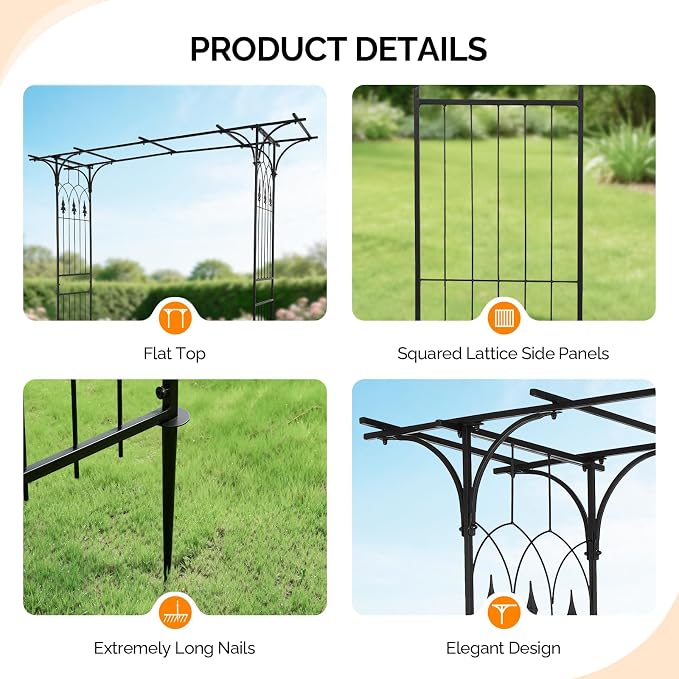 VINGLI Garden Arbor, Arch Archway for Wedding Ceremony Party, Steel Garden Trellis for Plant Climbing, Christmas Decorations Pergola for Backyard, Lawn (Black)