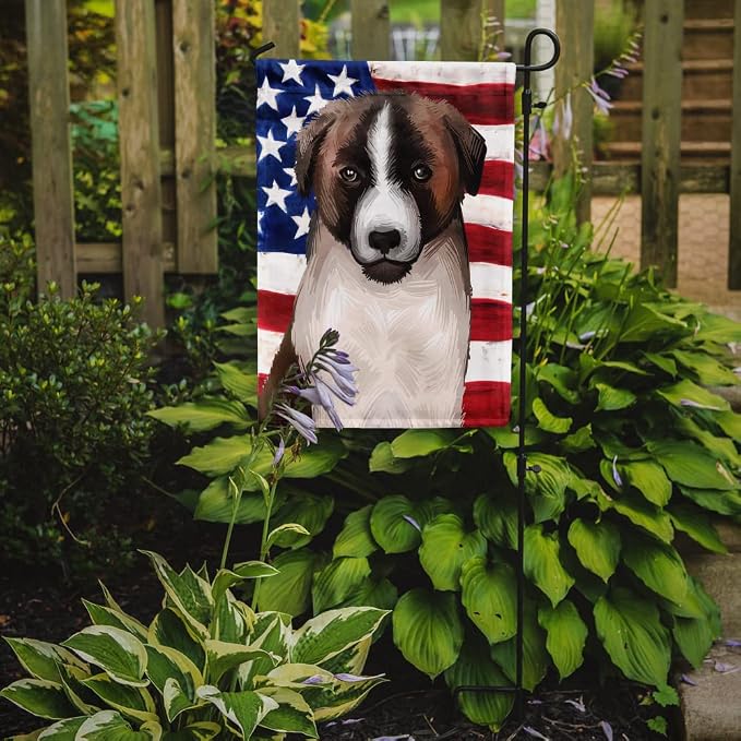 Caroline's Treasures CK6477GF Cao de Gado Transmontano American Flag Garden Flag Mailbox Flag Decorative Yard Flag Banner Outside Patio Artwork Yard Flower Beds, Garden Size, Multicolor