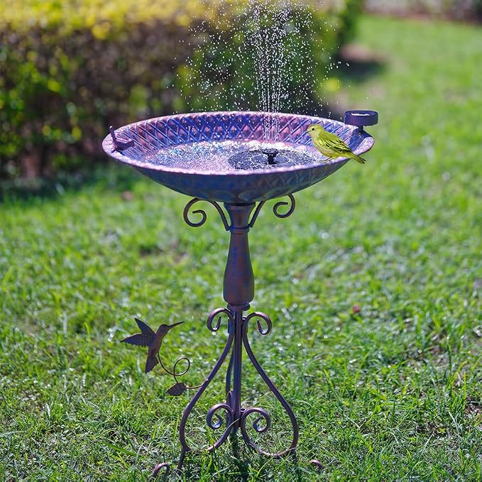 DREAMSOUL 20" Dia Large Bird Bath Stand, Purple Bird Bath for Outside with Peacock Feather Pattern 4" Deep Birdbath for Lawn Patio Decor