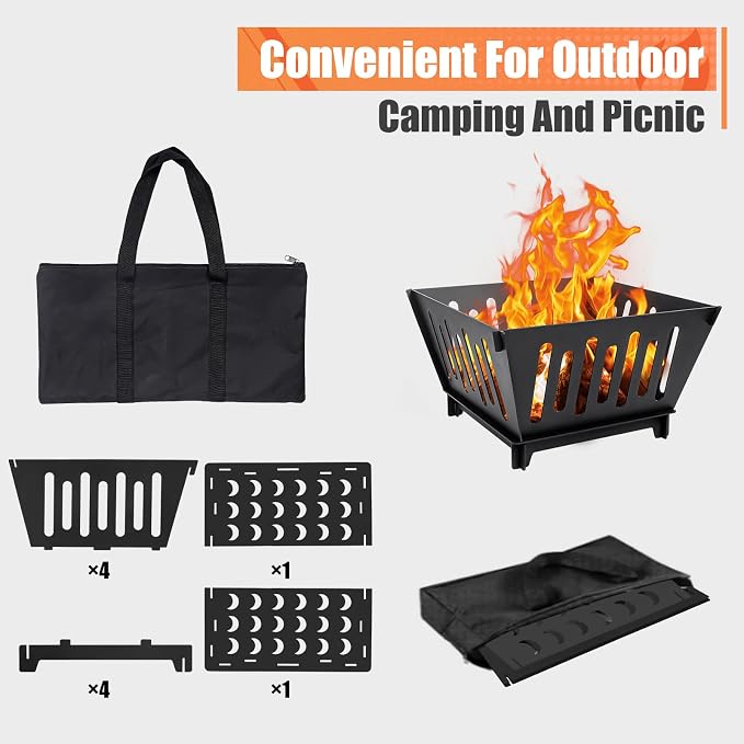 17-inch Portable Fire Pit for Outdoor | High Temperature Resistance Fire Pit For Camping|Backyard|Garden Picnic Patio And Beach|Comes With A Carry Bag