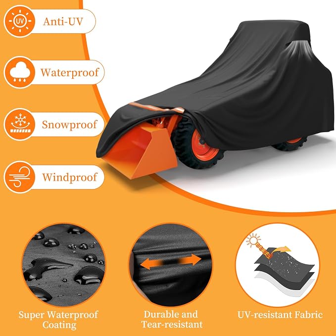 STARTWO Full Tractor Cover Waterproof Heavy Duty, Universal Fits Most Compact Utility Tractors with Backhoe, UV Protection, Dustproof, with Air Vents & Reflective Strips,189 L x 76 W x 86 H in