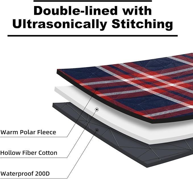 Large Waterproof Outdoor Blanket Thick Fleece 80" x 58" | Windproof Stadium Blanket, Wearable Poncho, Machine Washable for Camping, Car, Pet, Picnics - Red Check