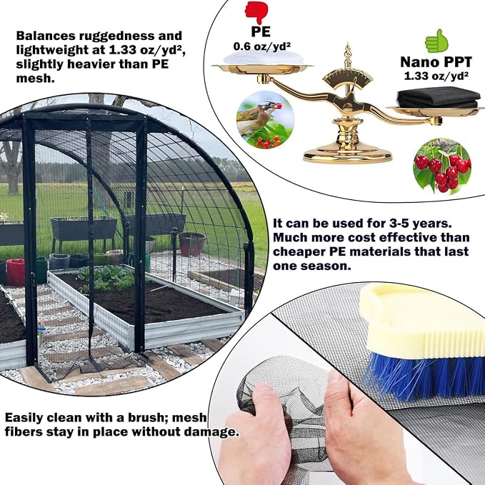 Thicker Garden Mesh Netting, 8.2’ x 33’ Ultra Fine Black Plant Row Covers for Vegetables Plants Fruits Flowers Protection, Nano PPT, Shading Rate 30%