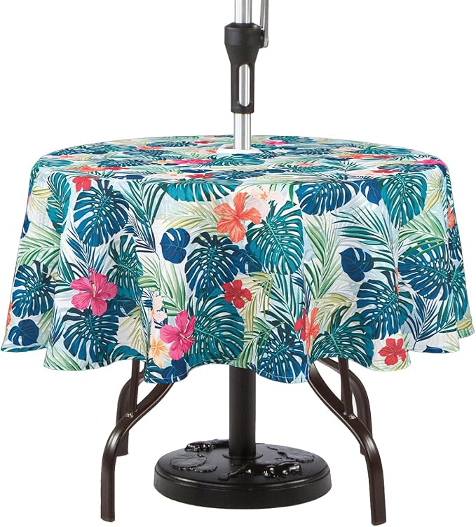 Round Outdoor Tablecloth with Umbrella Hole Umbrella Tablecloth Patio Tablecloths with Zipper for Courtyards, Terraces, and Beaches 60 in