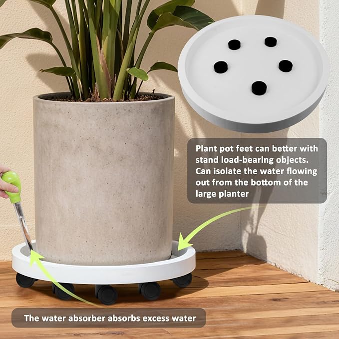 1Pack 20'' Extra Large Plant Stand with Wheels, Plant Stand Dolly for Heavy Planter,Wheeled Planter Saucer Tray,Rolling plant stand,Heavy-Duty Plant Caddy with Casters for Indoor and Outdoor(White)