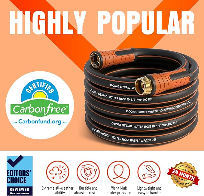 Garden Hose 35 ft x 5/8", Heavy Duty Water Hose, Flexible and Durable, Kink Resistant Lightweight Hybrid Hose, Leakproof Yard Hose with Male to Female Fittings