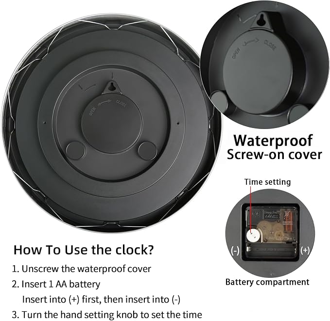 Caysie 16 Inch Sealed Indoor Outdoor Clocks Waterproof, Silent Battery Operated Quartz Metal Wall Clock for Patio Pool Bathroom Home (Silver)