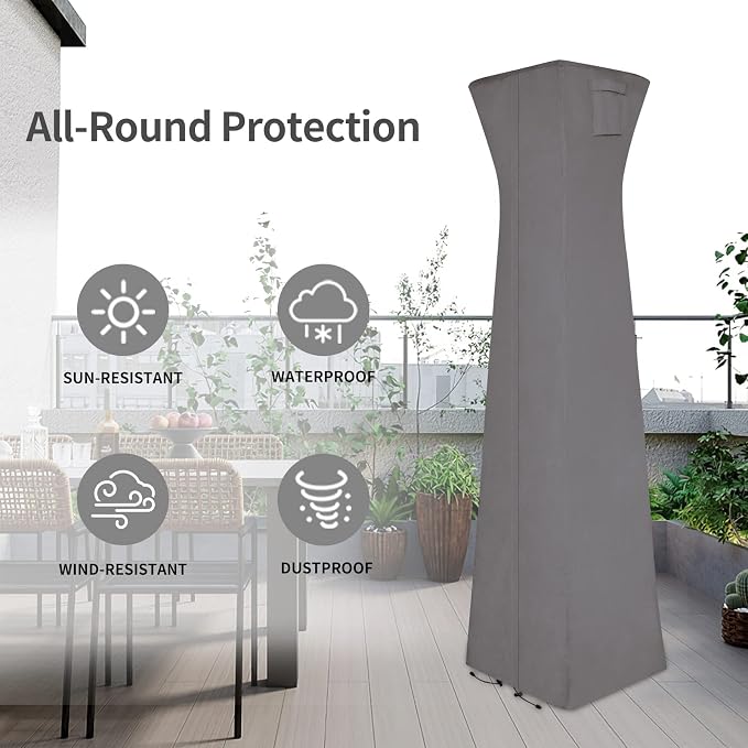 Easy-Going Pyramid Torch Patio Heater Cover with Zipper and Storage Bag, Waterproof Outdoor Heater Cover Dustproof, UV-Resisant, Wind-Resistant (90"H x 23"L x 23"W, Grey)