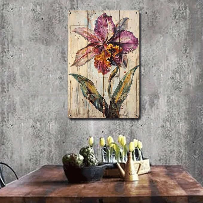 Metal Sign Tin Sign Vintage Wall Art Antique Exotica Orchid Tin Sign for Shabby Chic Interiors Rustic Elegance and Corrosion Resistant Tin Sign Paper for Restaurant 6×8 Inches