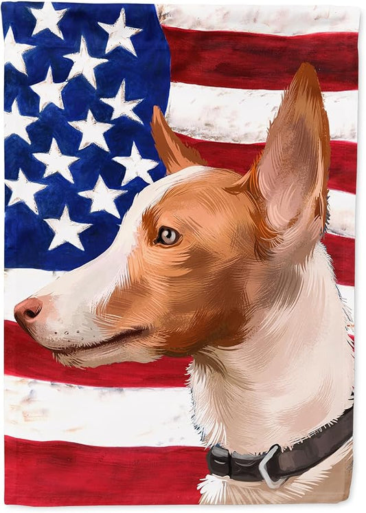 Caroline's Treasures CK6404CHF Andalusian Hound Dog American Flag House Flag Large Porch Sleeve Pole Decorative Outside Yard Banner Artwork Wall Hanging, Polyester, House Size, Multicolor