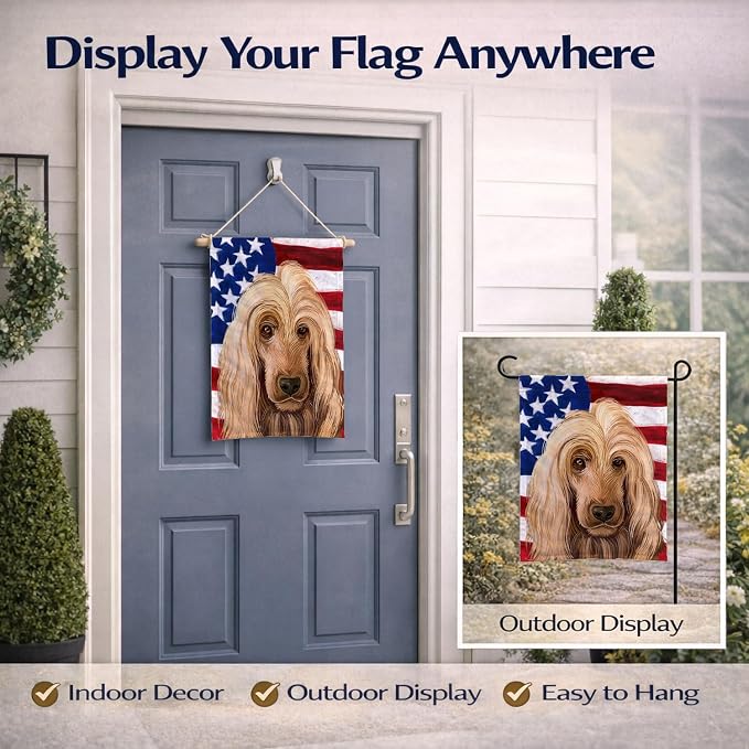 Caroline's Treasures CK6511GF English Cocker Spaniel American Flag Garden Flag Mailbox Flag Decorative Yard Flag Banner Outside Patio Artwork Yard Flower Beds, Garden Size, Multicolor