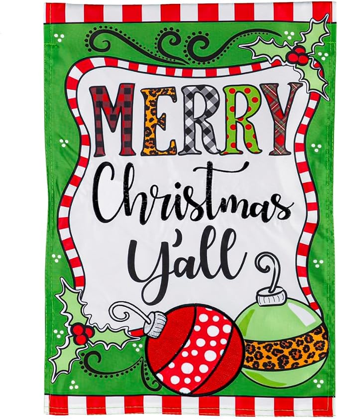 Evergreen Flag Merry Christmas Y'all Garden Flag 12x18 Double Sided | Christmas Garden Flag for Outside | Indoor Outdoor Small House Flags Décor for Home Yards Porch Garden