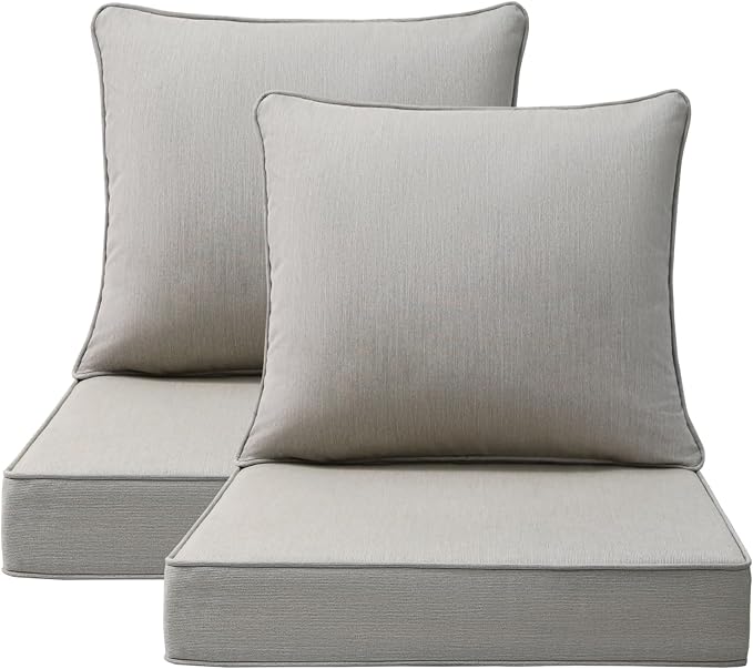 Unimatta Sunbrella Outdoor Patio Chair Cushions Set, 24" x 24"(24x24 Back), Set of 2, Water-Repellent, Fade Resistant, Deep Seat Bottom and Back Cushion for Backyard, Couch, Sofa, Specrtum Pebble