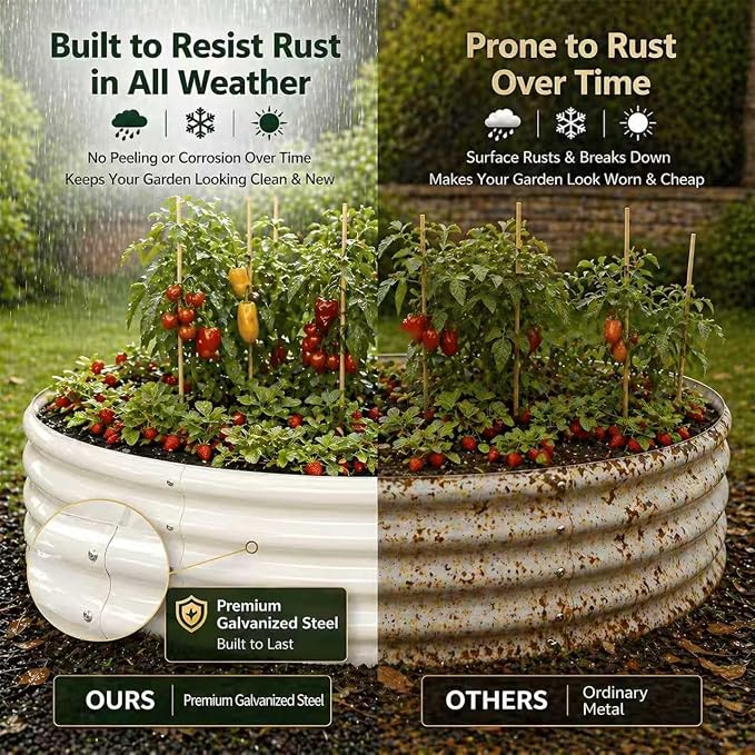 3FT Round Raised Garden Bed, Heavy Duty Galvanized Metal Planter Box for Vegetables, Flowers & Herbs, Rust-Resistant Outdoor Gardening Bed with Modern White Finish & Easy DIY Assembly