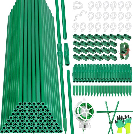 287 PCS Garden Stakes, Fiberglass Tomato Stakes, Garden Sticks with Accessories, 90 Sets DIY 4ft, 5ft, 6ft, 7ft Plant Stakes, Plant Sticks Supports for Indoor Outdoor Plants, Vegetables