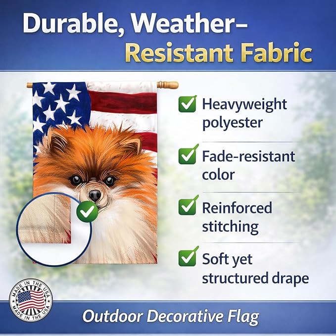 Caroline's Treasures CK6538CHF German Spitz Dog American Flag House Flag Large Porch Sleeve Pole Decorative Outside Yard Banner Artwork Wall Hanging, Polyester, House Size, Multicolor
