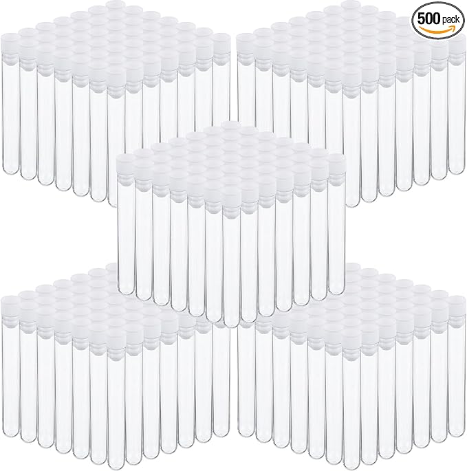 Xuhal 500 Pcs Test Tubes 10 ml Clear Plastic Test Tubes with Caps 16 x 100 mm Small Propagation Tubes for Scientific Experiments Plant Propagation Powder Spices Candy Storage
