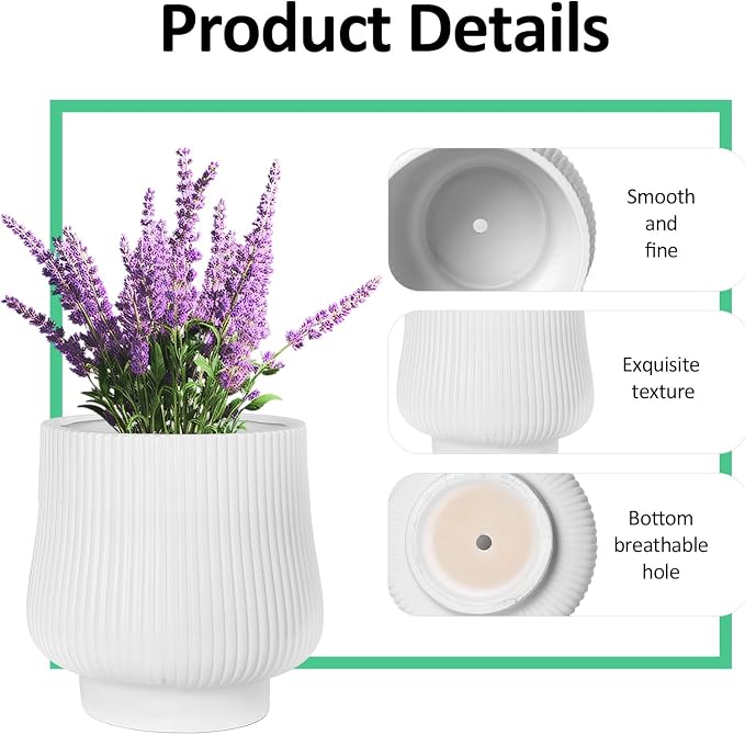 OXART Ceramic Plant Pot, 9/7/5.3 inch Large Plant Pot with Drainage, 3 Piece Planters for Indoor Plants, Modern Decor Home Office Garden Flower Pots for Indoor Outdoor Plants, White